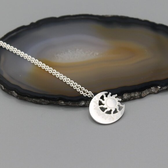Jewelry necklace pendant sun moon celestial silver tone minimalist new - Picture 4 of 7